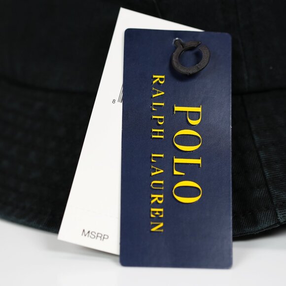 NWT POLO RALPH LAUREN WOMEN DUAL PONY & #3 PATCH BEACHSIDE BUCKET HAT BLACK/GOLD - Picture 5 of 5